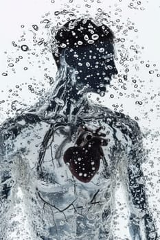 a human body made of water droplets, the whole body.