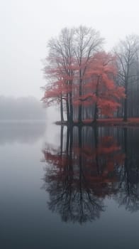 A blanket of fog over a calm lake at dawn, evoking a sense of mystery and tranquility.