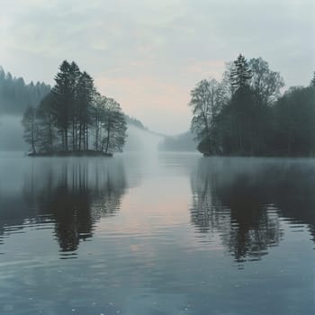 A blanket of fog over a calm lake at dawn, evoking a sense of mystery and tranquility.