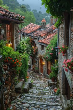 A cobblestone alleyway in an old European town, evoking history and charm.