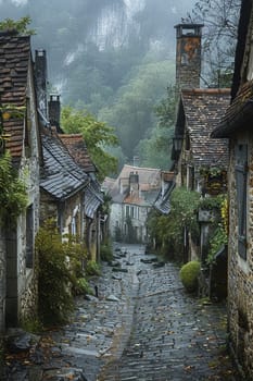 A cobblestone alleyway in an old European town, evoking history and charm.