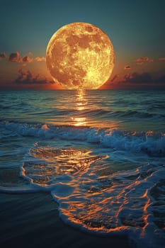 A full moon rising over a tranquil sea, evoking mystery and the beauty of the night.