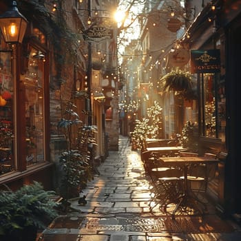 A narrow alley bathed in warm sunlight, flanked by historic buildings, evoking curiosity and exploration.