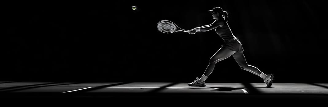 Abstract silhouette of a tennis player on white background. Tennis player man with racket hits the ball. illustration. High quality photo