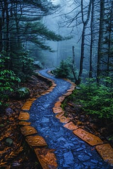 A pathway through a mystical foggy forest, inviting exploration and adventure.