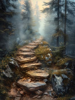 A pathway through a mystical foggy forest, inviting exploration and adventure.