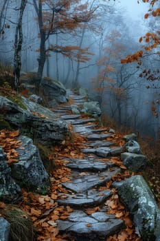 A pathway through a mystical foggy forest, inviting exploration and adventure.