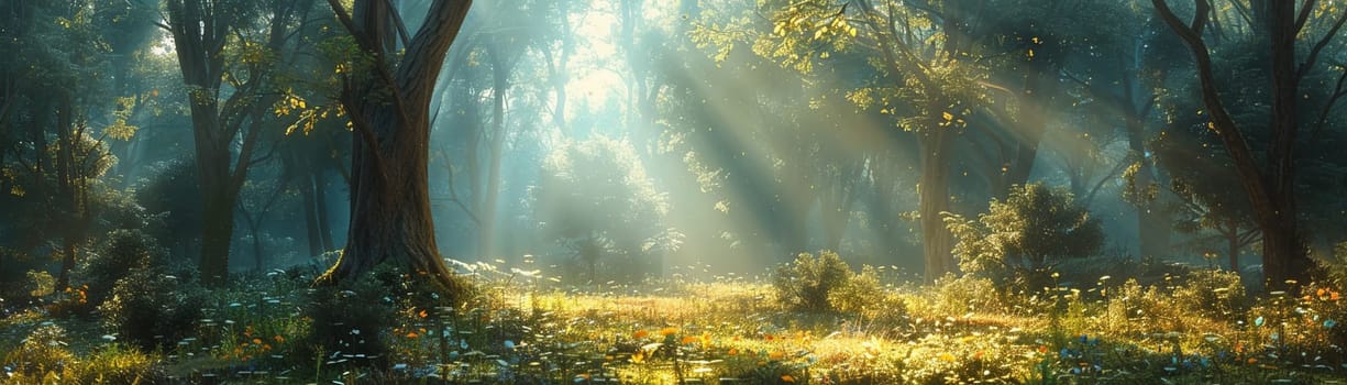 A peaceful forest clearing bathed in sunlight, offering a sanctuary in nature.