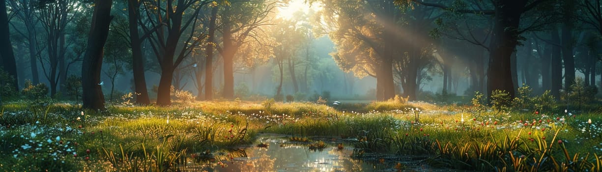 A peaceful forest clearing bathed in sunlight, offering a sanctuary in nature.