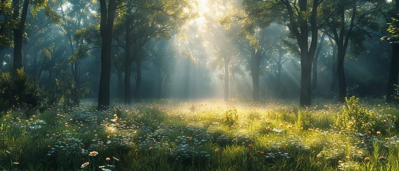 A peaceful forest clearing bathed in sunlight, offering a sanctuary in nature.