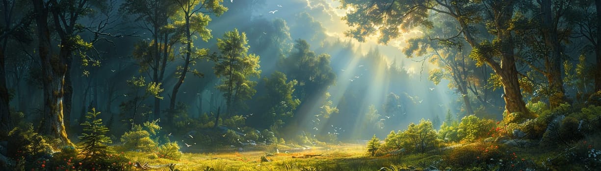 A peaceful forest clearing bathed in sunlight, offering a sanctuary in nature.