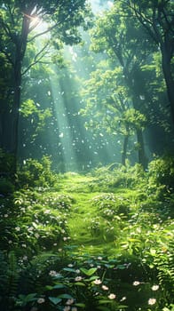 A peaceful forest clearing bathed in sunlight, offering a sanctuary in nature.