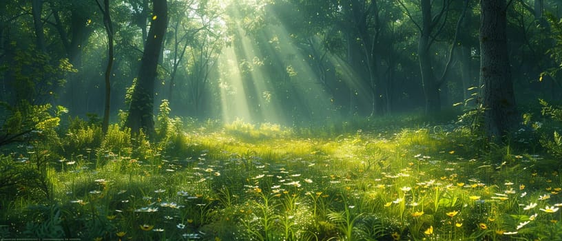 A peaceful forest clearing bathed in sunlight, offering a sanctuary in nature.