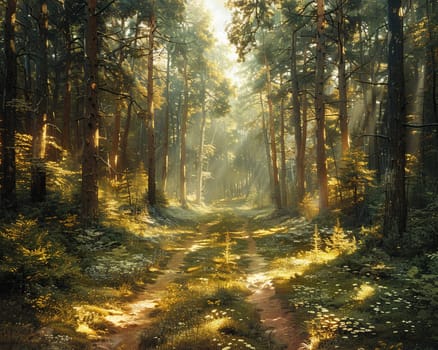 A peaceful forest clearing bathed in sunlight, offering a sanctuary in nature.