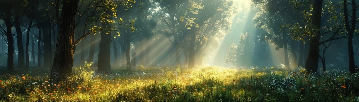 A peaceful forest clearing bathed in sunlight, offering a sanctuary in nature.