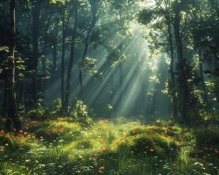 A peaceful forest clearing bathed in sunlight, offering a sanctuary in nature.