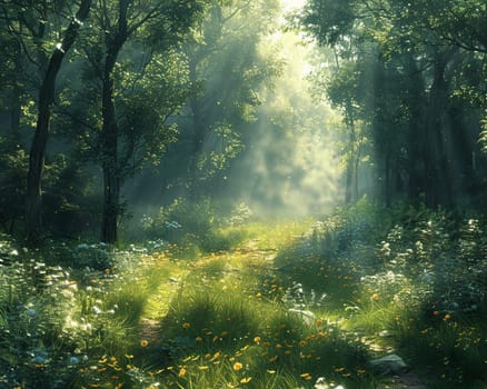 A peaceful forest clearing bathed in sunlight, offering a sanctuary in nature.