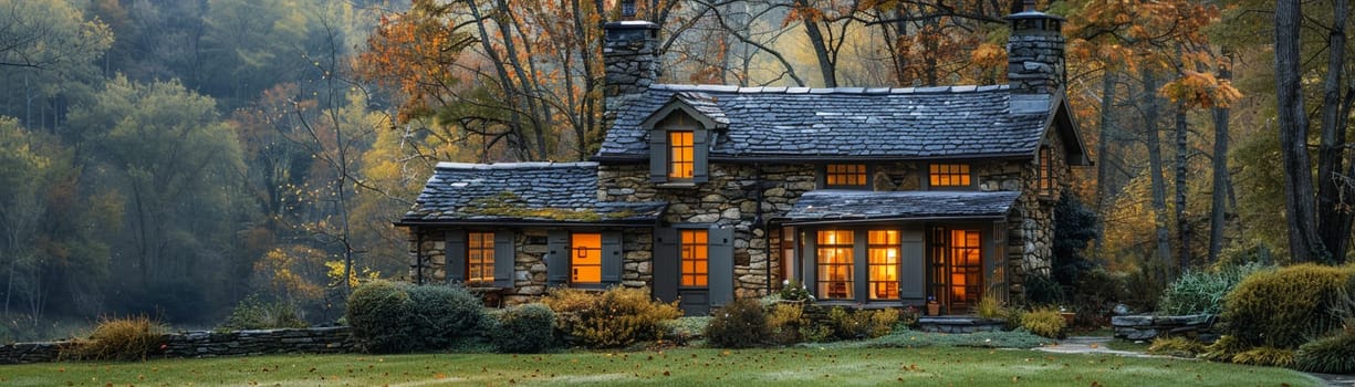 A quaint stone cottage in a lush garden, offering a storybook setting.