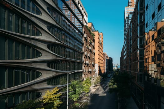 Curvaceous architecture flanks the High Line, offering a blend of nature and design.