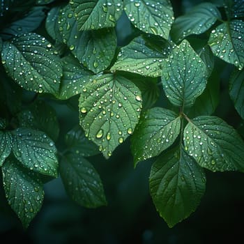 Glossy rain-soaked leaves in a forest, capturing freshness and nature after rain.