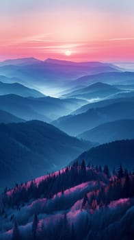 Layers of mountain ranges at sunset, offering a serene and majestic landscape.