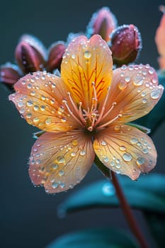 Fresh dew on a colorful garden flower, capturing the essence of spring.