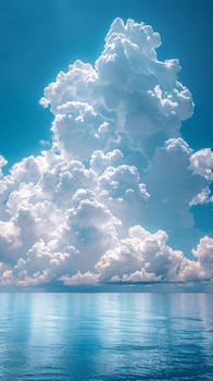 Dramatic cloud formations looming over a calm sea, illustrating the power and beauty of nature.