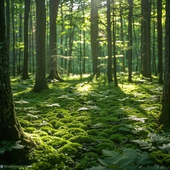 Lush green forest floor covered in moss, for nature-inspired and eco-friendly projects.