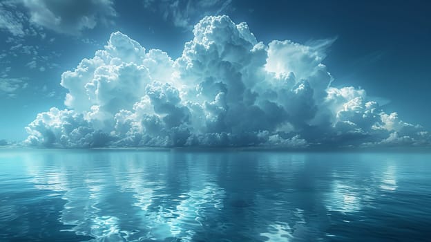 Dramatic cloud formations looming over a calm sea, illustrating the power and beauty of nature.