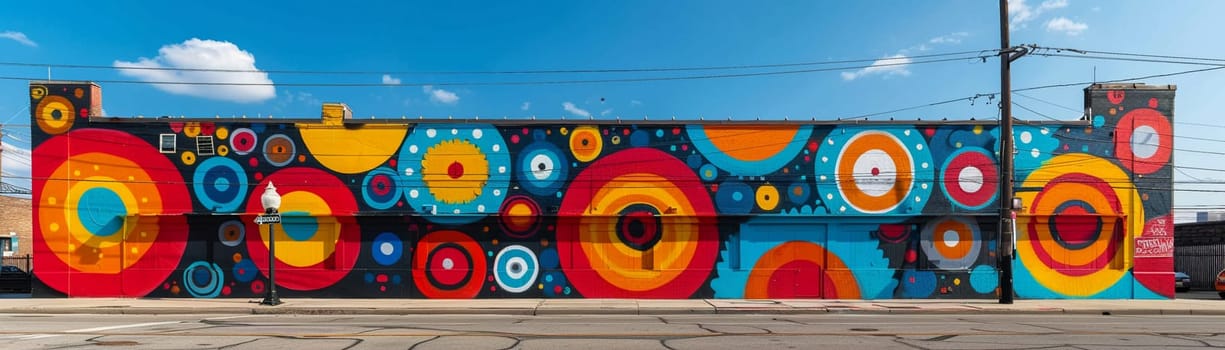 Colorful mural on a city building, capturing urban art and community themes.