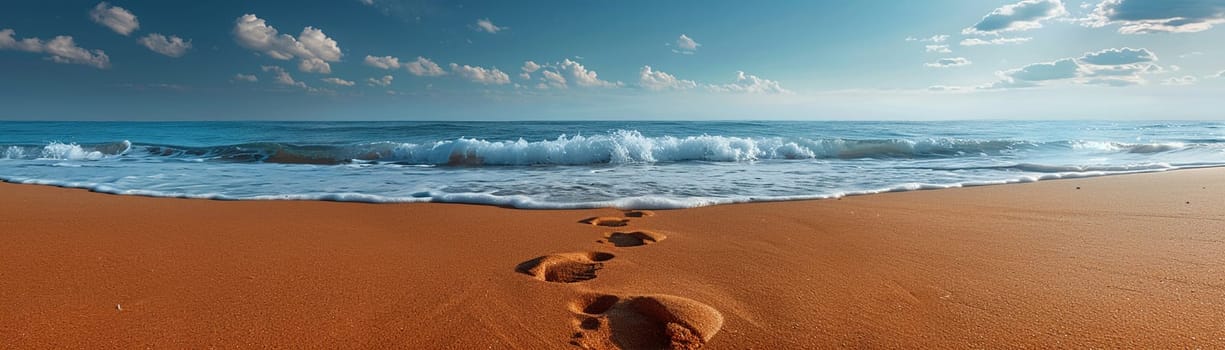 Gentle footprints in the sand leading towards the ocean, symbolizing journey and exploration.