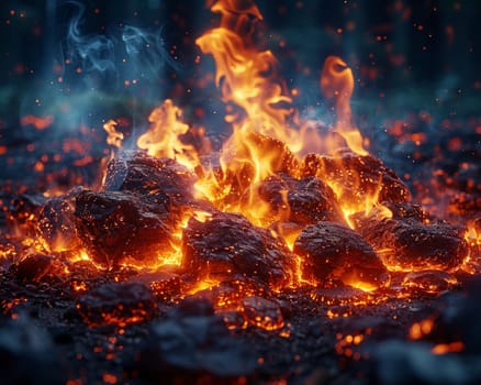 Glowing embers in a campfire, capturing warmth and adventure themes.