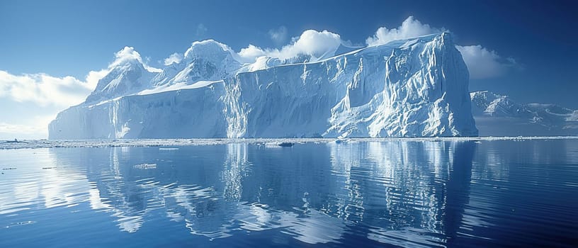 Icebergs floating in a glacial lagoon, symbolizing the cold beauty and changing climate.