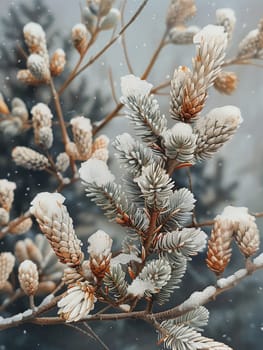 Freshly fallen snow on a pine branch, representing winter's purity and calm.