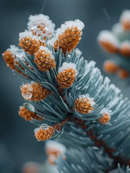 Freshly fallen snow on a pine branch, representing winter's purity and calm.