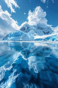 Icebergs floating in a glacial lagoon, symbolizing the cold beauty and changing climate.