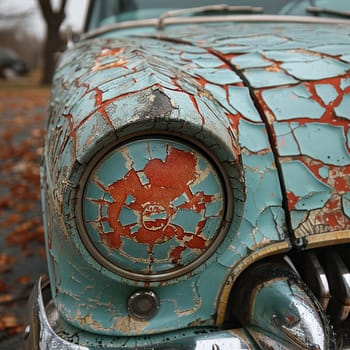 Cracked paint on an old car, suitable for vintage and decay design projects.