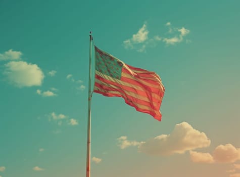 American flag in front of bright sky. High quality photo