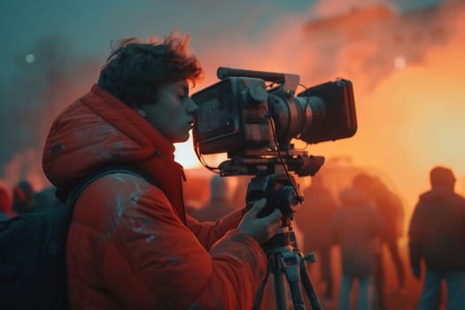 TV camera at the stadium during football matches. television camera during the soccer match. High quality photo