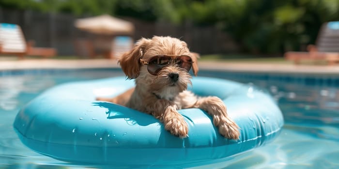 happy puppy dog with sunglasses. High quality photo