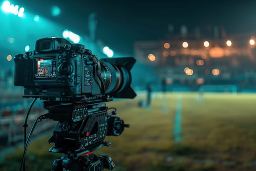 TV camera at the stadium during football matches. television camera during the soccer match. High quality photo