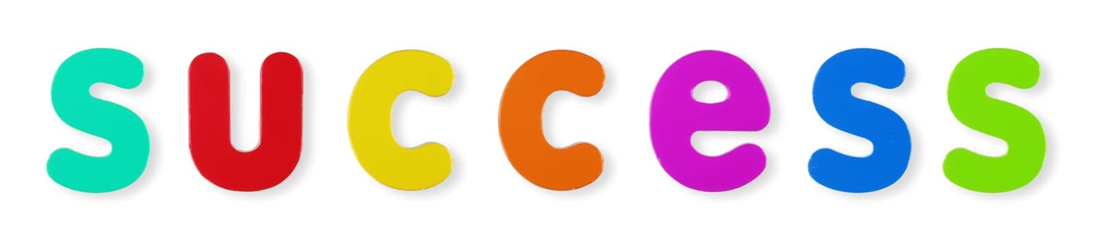 A Success word in coloured magnetic letters on white with clipping path to remove shadow