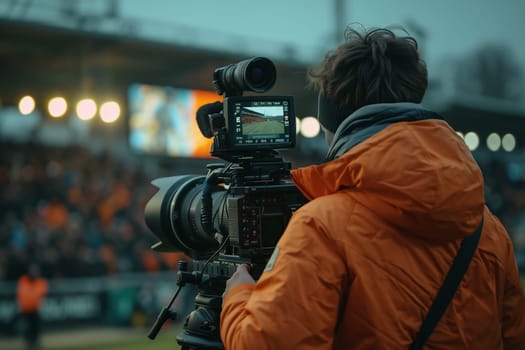 TV camera at the stadium during football matches. television camera during the soccer match. High quality photo