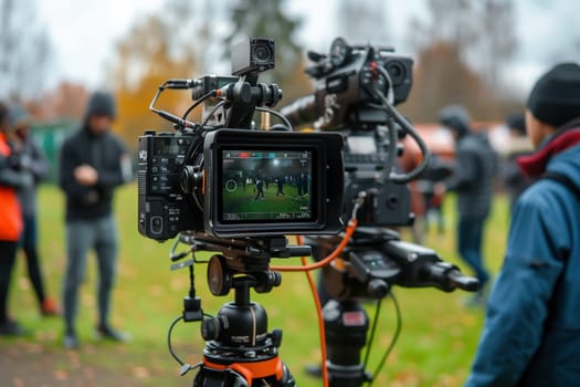 TV camera at the stadium during football matches. television camera during the soccer match. High quality photo