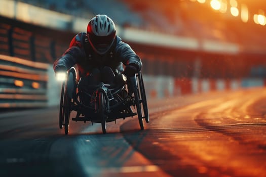 competition sports wheelchair racing in motion blur. High quality photo