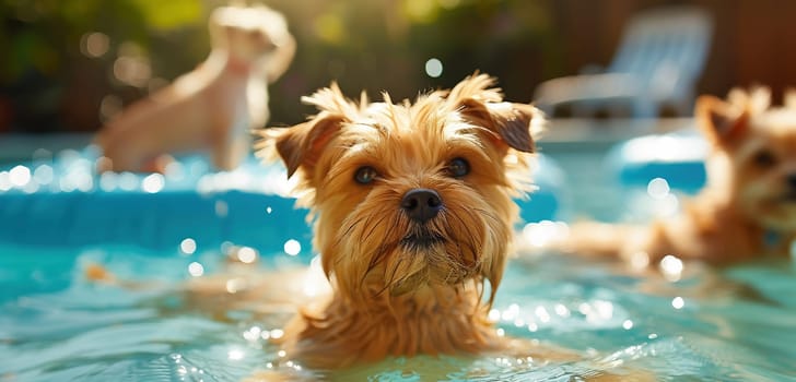 Cute Dog swimming in training pool. High quality photo