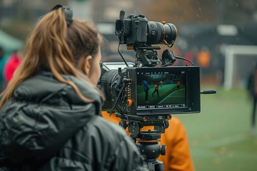 TV camera at the stadium during football matches. television camera during the soccer match. High quality photo