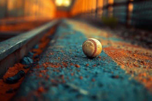 Old worn leather baseball on wood with light. High quality photo