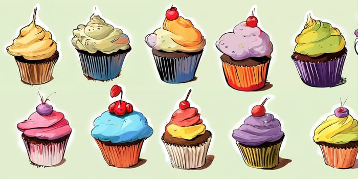 Funny cupcake illustration. Generative AI. High quality photo