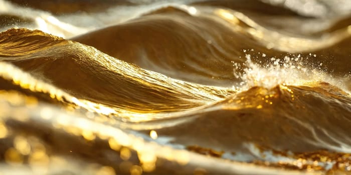 Golden waves. Sea at sunset. Generative AI. High quality photo